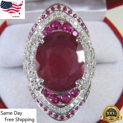 Gorgeous Silver Plated Rings Women 2.85ct Oval Cut Ruby Siz 6-10 Simulated glass
