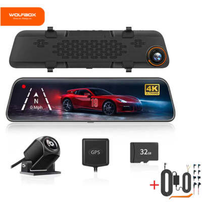 WOLFBOX G840S 4K Dash Cam With Free SD 12'' Mirror Dash Cameras Front and Rear