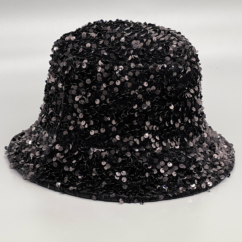 1x Women Glitter Sequin Bucket Hat Sun Protection Cap Stylish Fishing Hiking Hat
