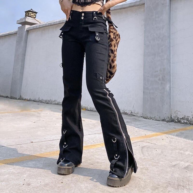 Women Cargo Pants Punk Gothic Trousers Overalls Pants Loose