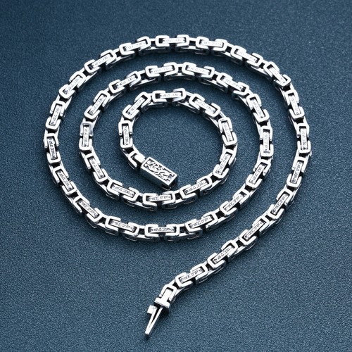 Real 925 Sterling Silver 5mm Square Six-word Link Chain