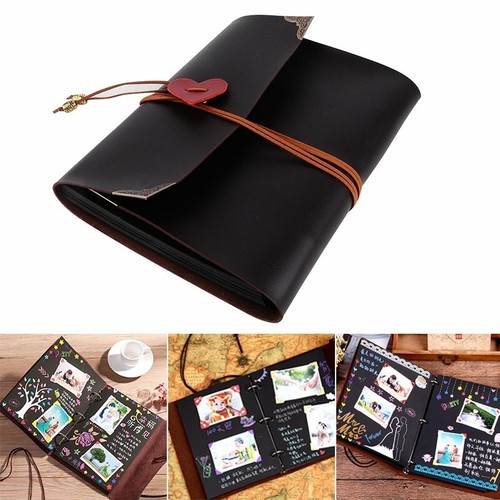 Fotoalbum zum Selbstgestalten Leder Scrapbook Album Schwarze Seiten Fotobuch