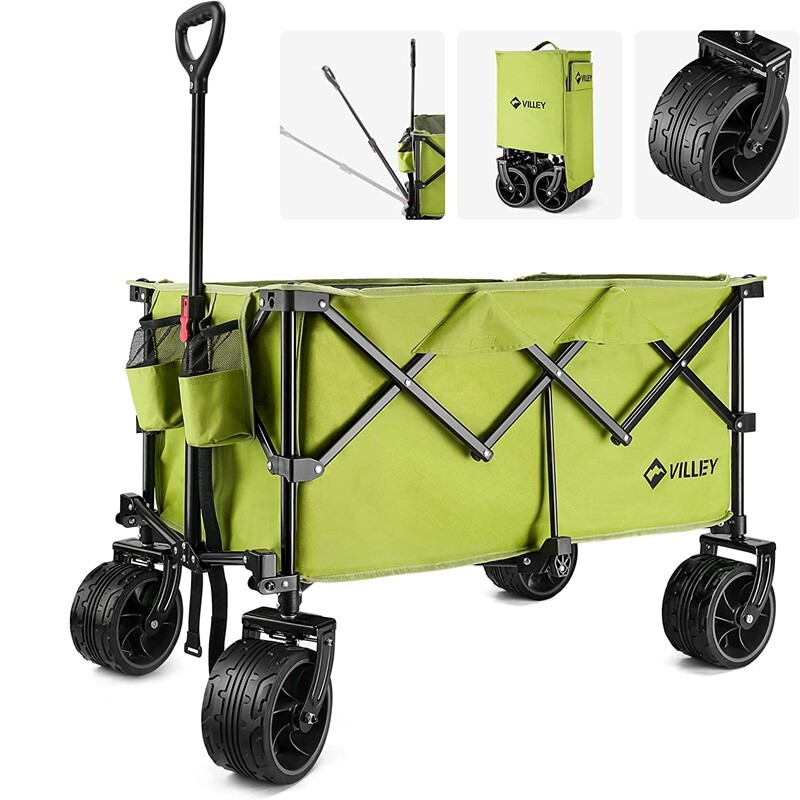 VILLEY Collapsible Wagon Folding Wagon Cart 225lbs Load Capacity Blue/Green/Pink