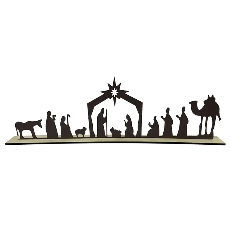 Nativity Scene Tealight Holder Metal Silhouette Wooden Candle Holder Birth of Je