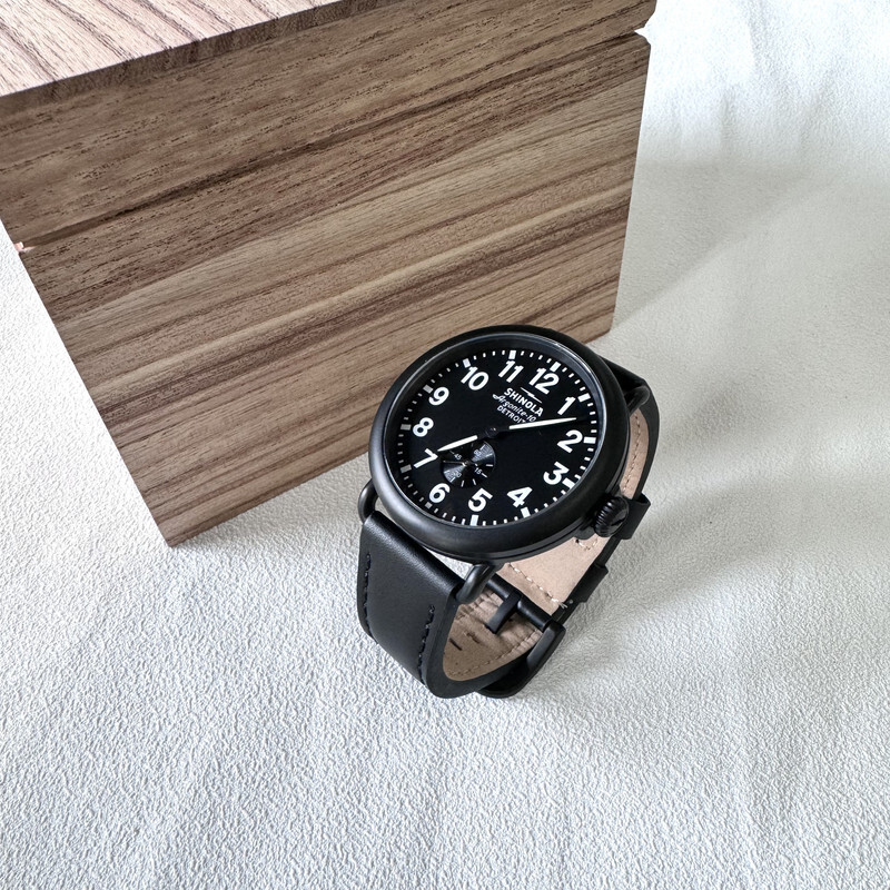 Pre-owned Shinola Runwell Black Dial Black Leather Strap Mens Quartz Watch 41mm