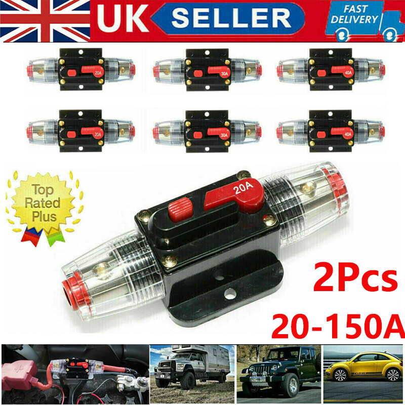 2Pcs 20-150AMP Trip DC Car Solar Energy Inline Circuit Breaker 12V Fuse Holder H