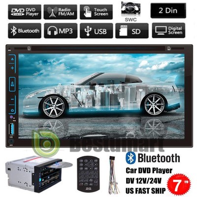 7quot 2 Din Indash Bluetooth Touch Screen Car Stereo DVD CD MP3 FM Radio Player US