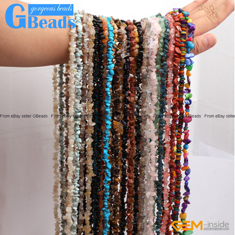 Assorted Stones 5-8mm Chips Stone Freeform Nugget Gravel Beads Strand 34