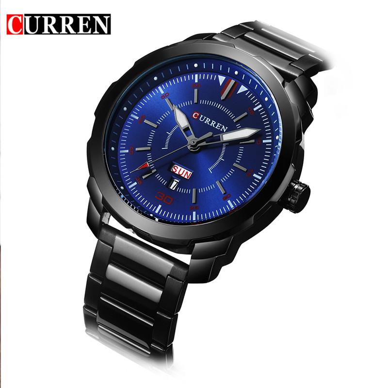 Orologio Da Polso Curren 8266 Uomo Analogico Data Quarzo Business Nero Blu lac