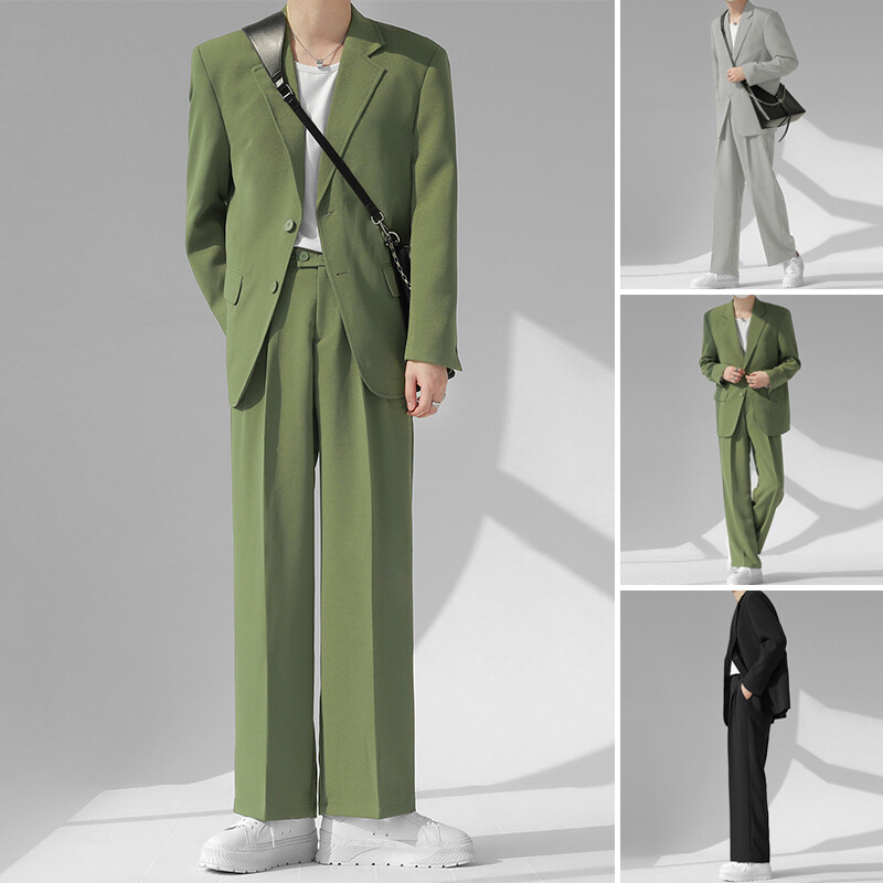 INCERUN Mens Long Sleeve Tops Blazer Suit Zip Up Pants Trousers Formal 2PCS Set