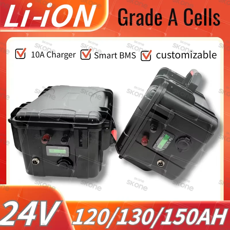 24V Waterproof IP67 Lithium Battery 50Ah-150Ah with BMS and Charger