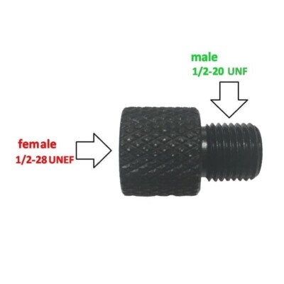 Barrel End Threaded Adapter Female 1/2-20 UNF To Male 1/2-28 UNEF OR Female 1/2
