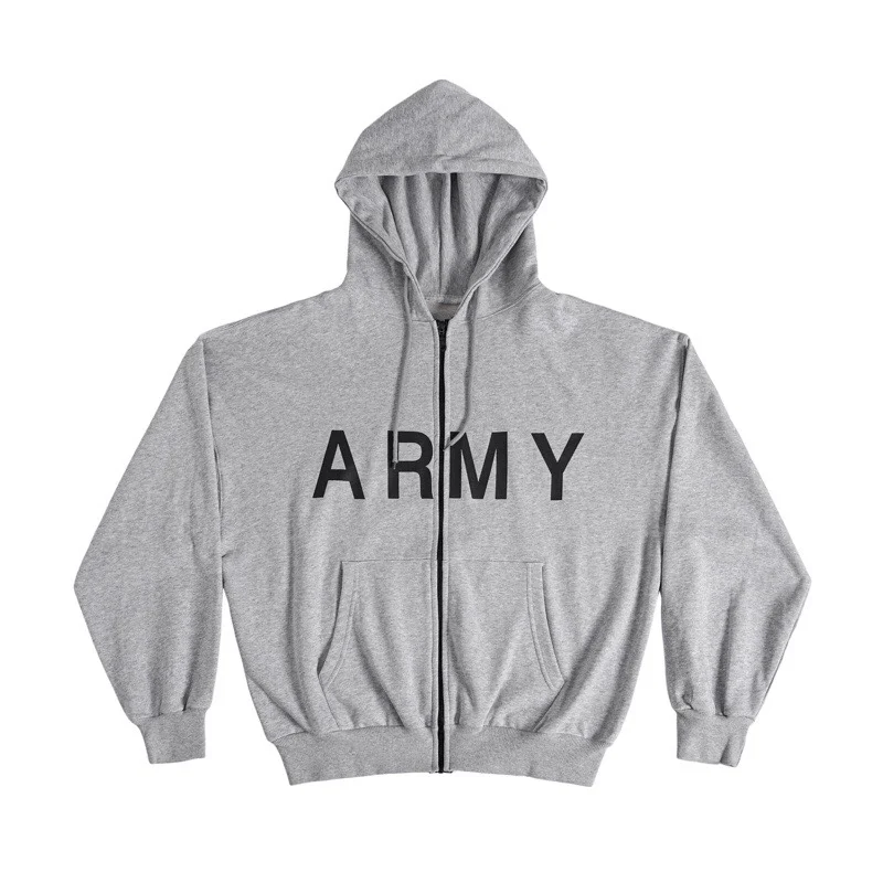 YZY Kanye West Army Full-Zip Hoodie Gray Cotton Hooded Jackets