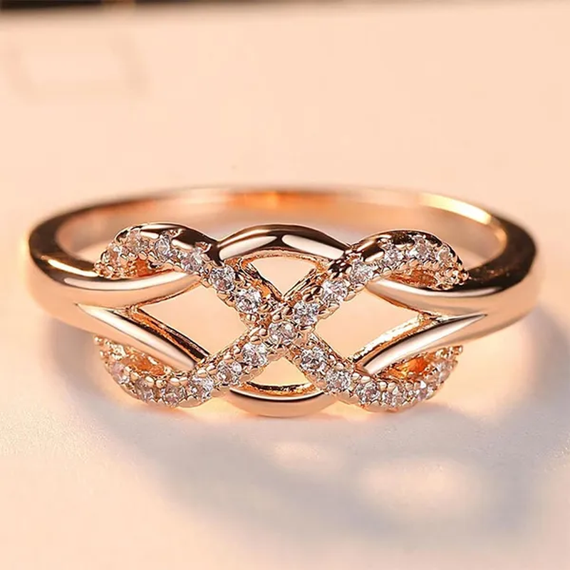 Crystal Infinity Ring Women'S Fashion Rose Gold Color Ring Wedding Jewelry