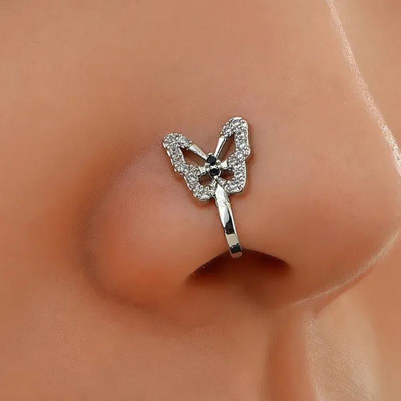 1 PC Crystal Diamond Fake Piercing Nose Ring Butterfly Non Piercing Clip on Nose Ring Ear Clips Cuff Body Jewelry