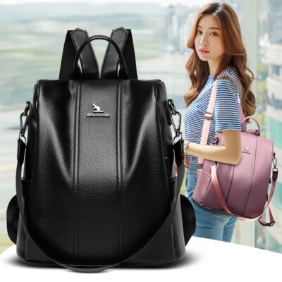 2Pcs Set Women s Large Capacity Soft Leather Backpack Travel Bag With Clutch