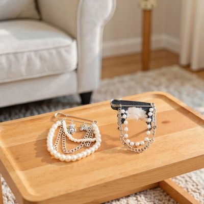 Imitation Pearl Tassel Chain Brooch For Women Men Trendy Elegant Retro Pin Gift