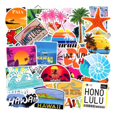100Pcs Surf Hawaii Stickers Pack Vinyl Aloha MAUI Luggage Longboard Decals Lot