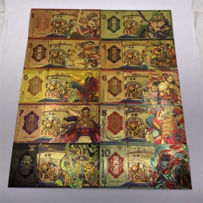 10 pcs One piece Gold Banknotes Cards Cartoon Banknote Anime Collectible