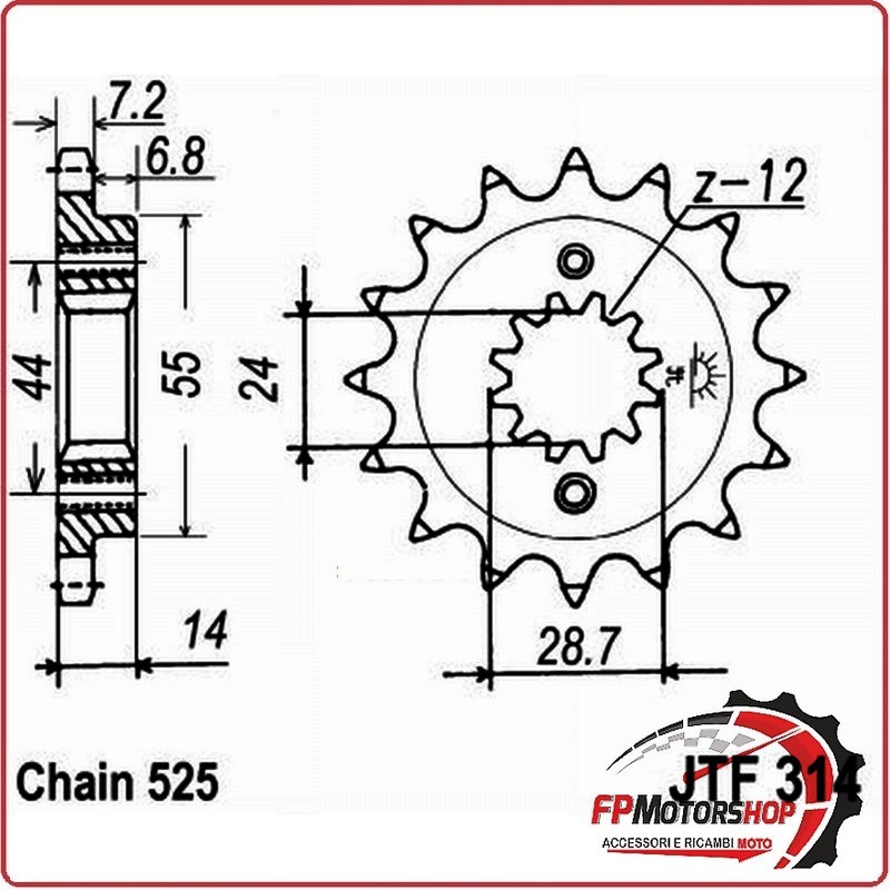 PIGNONE TRASMISSIONE JT 314 Z16 RB AMMORTIZZATO JTF314.16RB 16 DENTI PER HONDA 