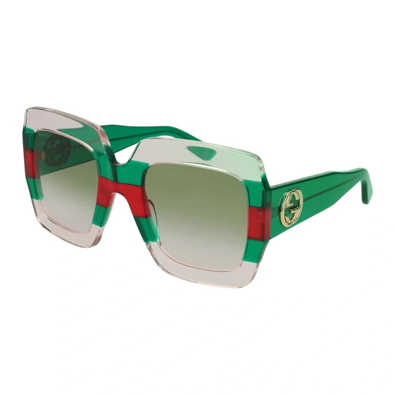Pre-owned Gucci Gg0178s 001 Crystal Green Red Multicolor Square Sunglasses Authentic 54mm