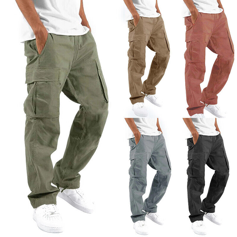 Mens Cargo Combat Work Long Trousers Chino Pants Work Wear Jeans Multi Pockets#