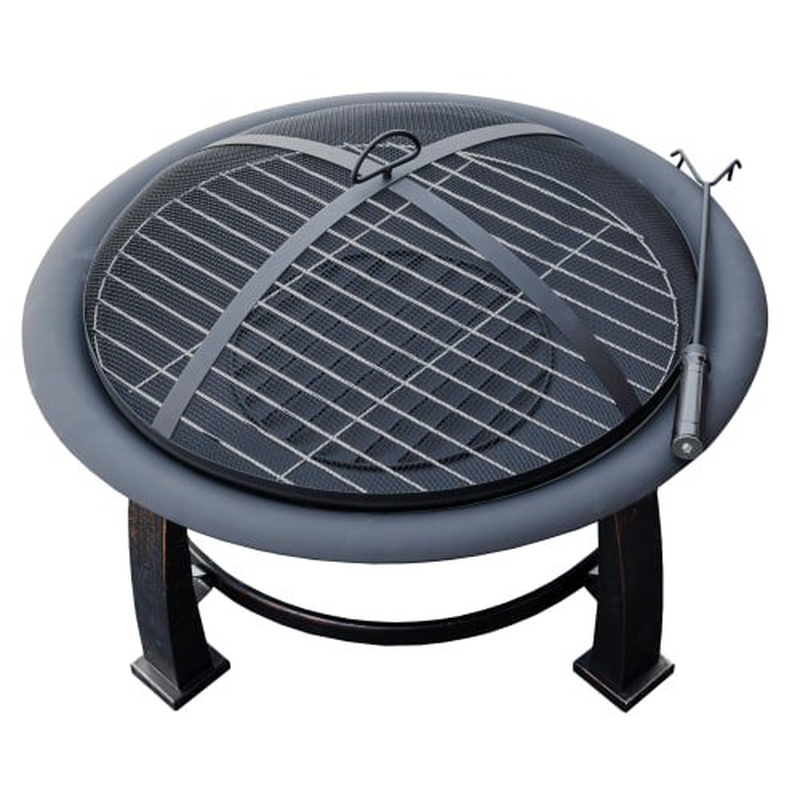 Outdoor Wood Burning Fire Pit Round Black BBQ Cooking Grate 