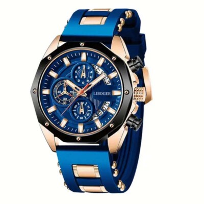 Men Round Stainless Steel Sports Chronograph Watch Electronic Quartz Movement