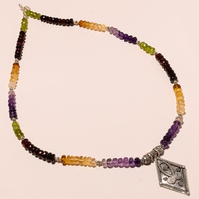 925 sterling silver pendant multi faceted gemstone handmade
