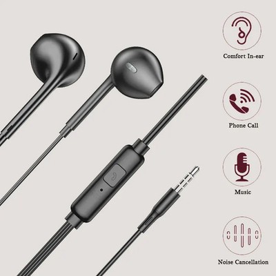 3.5mm In-Ear Earphone Wired with Microphone Earbuds White And Black Headphone