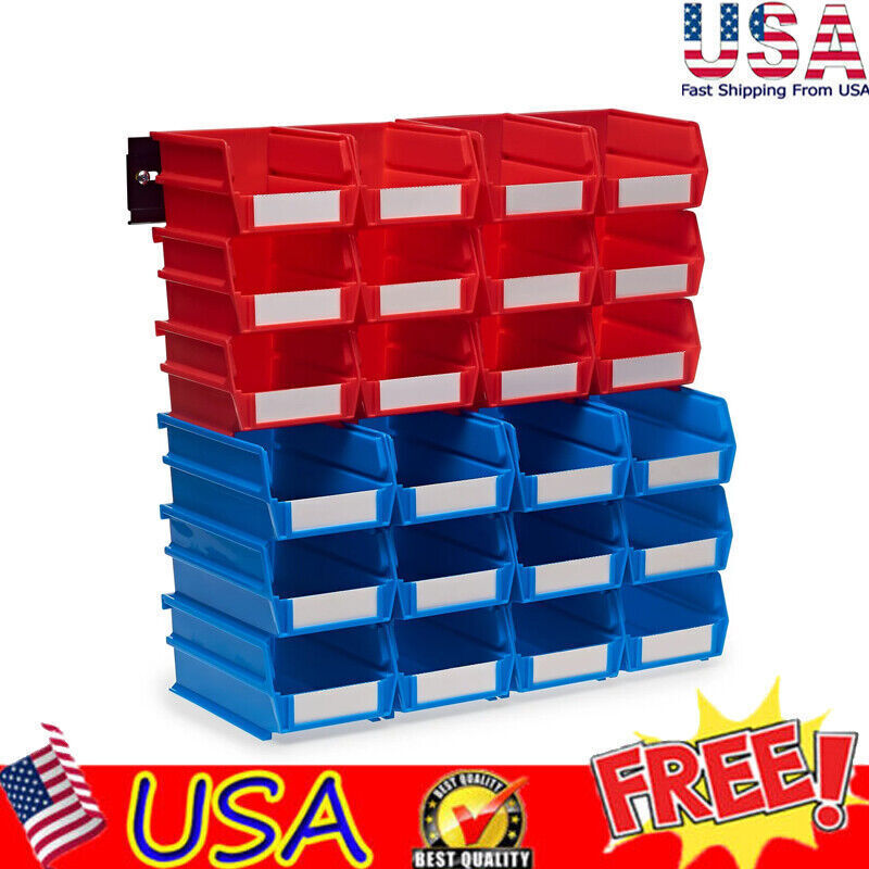 26-Piece Wall Storage Unit Bins Hardware Mount Rails 8-3/4"L Garage Office Shop