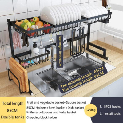 New Stainless Steel Sink Drain Rack Kitchen Shelf Dish Cutlery Drying Holder USA