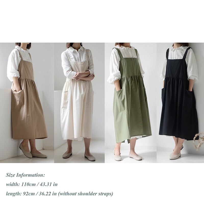 Womens Cotton Waterproof Apron Cooking Baking Cafe Kitchen Gardener Workwear