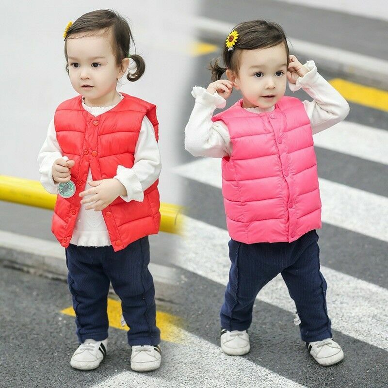 Kids Children Waistcoat Puffer Jacket Light Padded Quilted Outerwear Gilet Vest