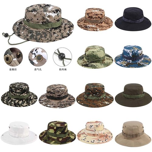 Men Army Camo Hunting Fishing Hiking Outdoor Cap Bucket Boonie Sun Hat Mesh SS+