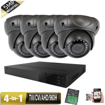  4Channel 5-in-1 DVR 5.1MP 4-in-1 TVI& 960H Security Camera System 2.8-12mm Lens