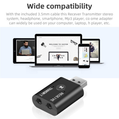 Wireless USB Bluetooth 5.0 Audio Transmitter Receiver Adapter 3.5mm For TV Car