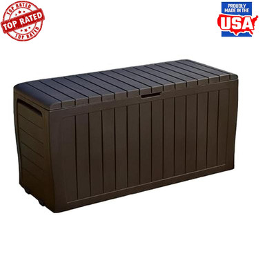 71 Gallon Resin Outdoor Storage Deck Box-Brown Wood Texture 485 lbs Seat Storage