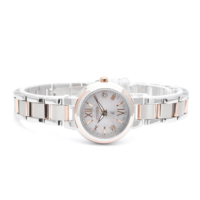 Pre-owned Citizen Xc Es9434-53w Basic Collection Eco-drive Radio Solar Watch Pink Silver