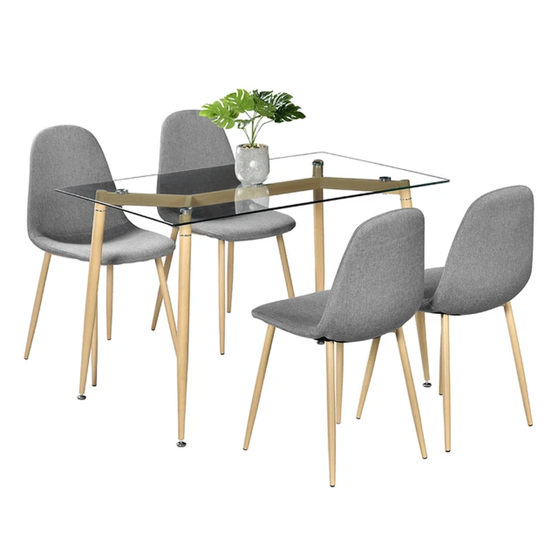 5 Piece Dining Table Set Kitchen Room Breakfast Furniture Glass Table and 4 Pcs