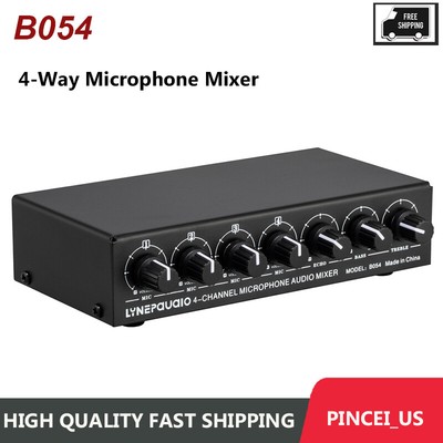 B054 4-CH Microphone Audio Mixer Stereo Output w/ Echo Treble Bass Adjustment