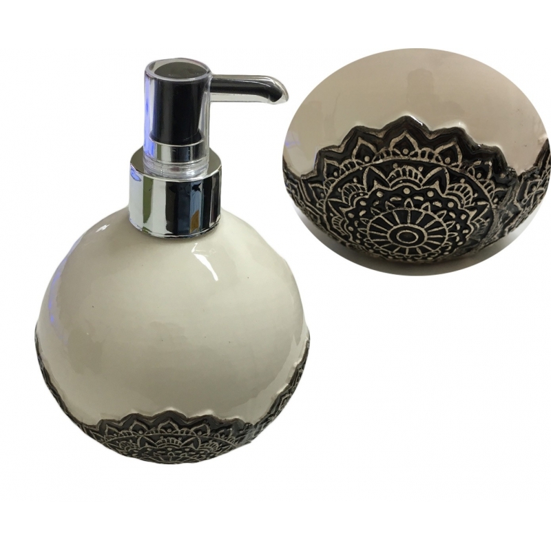 Dispenser Porta Sapone Liquido Portasapone Ceramica Fiore Mandala Sferico dfh