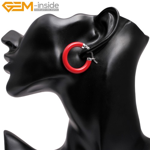 30mm Stone Bead Jewelry Beaded Silver-plated Women's Hoop Dangle Earrings