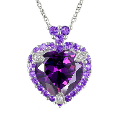 Love Heart Full of Stone Purple Amethyst Gemstone Silver Women Necklace Pendants