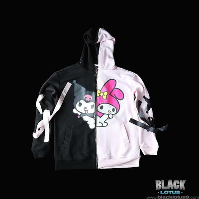 pink and black split hoodie