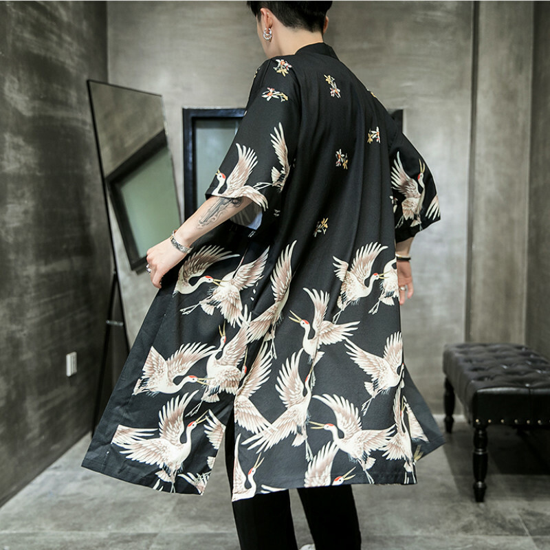 Herren Japanische Kimono Mantel Bluse Locker Yukata Outwear Lang Bademantel Tops