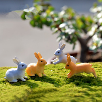 Mini 3pcs Rabbits Miniatures Fairy Garden Ornament Decoration DIY Dollhouse Lawn