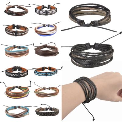 Fashion Handmade Genuine Leather Bracelets For Men Punk Surfer Braided Bracelets