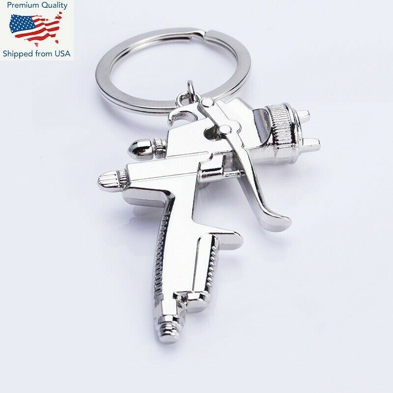 Spray Paint Gun Silver Metal Key Chain Ring Pendant Keychain Accessories Gift