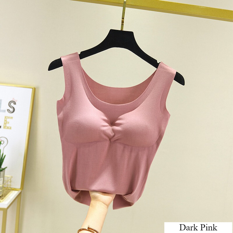 Women Ladies Vest Built in Bra Slim Sleeveless Shirt Tank Top Plain Casual Sexy